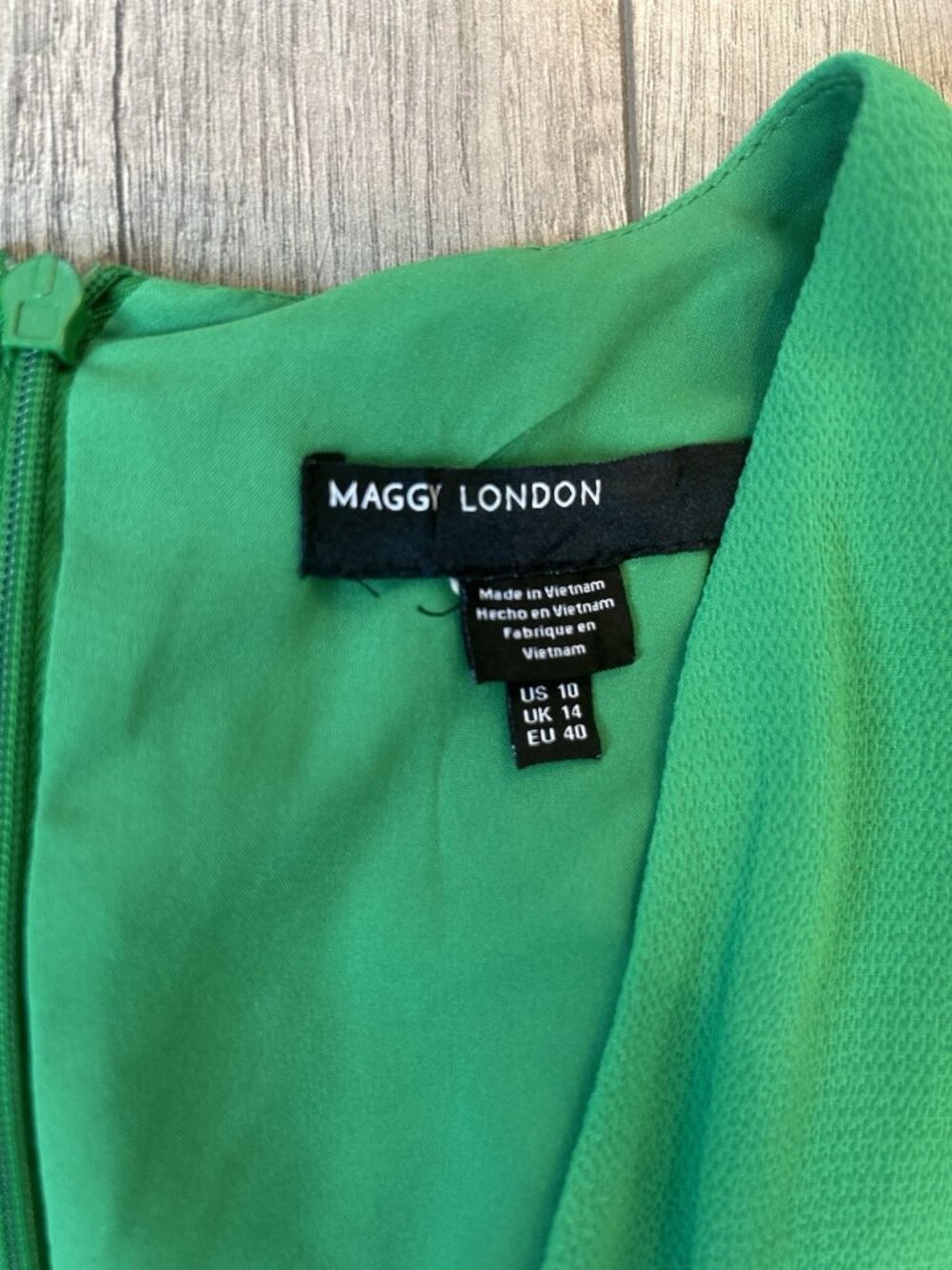 Maggy London Dress Sz 10 Green Chantilly Hi Lo Midi Spring Wedding Guest Ruffle - Picture 3 of 15
